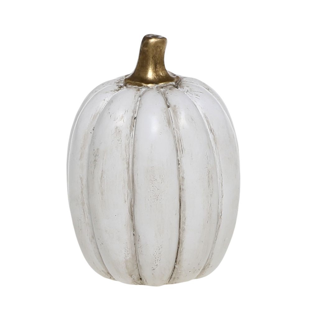 Bílá antik dekorace dýně Pumpkin gold - Ø 5*7 cm 