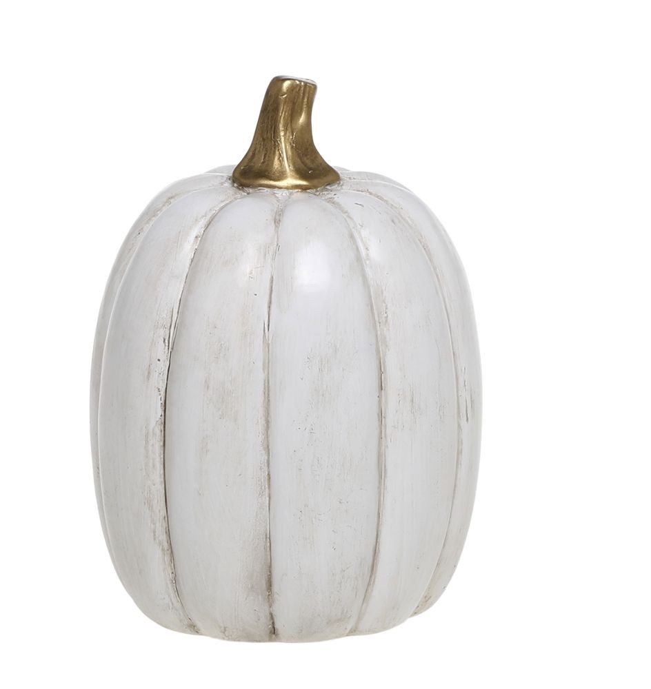 Bílá antik dekorace dýně Pumpkin gold - Ø 5*7 cm 