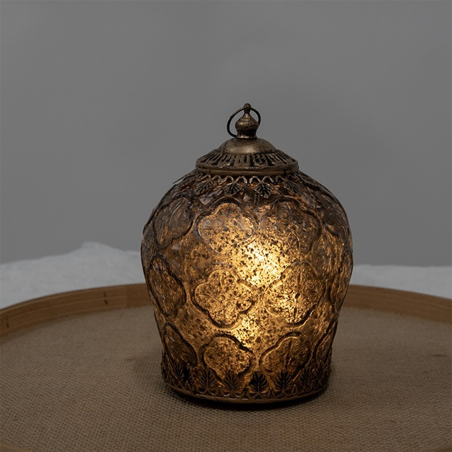Hnědá skleněná svítící LED lucerna Balli - Ø 13*18 cm