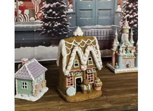 Zeleno-fialová perníková chaloupka Gingerbread House - 17*14*21 cm