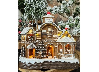 Hnědá svítící a hrající perníková chaloupka Gingerbread House - 33*17*30 cm