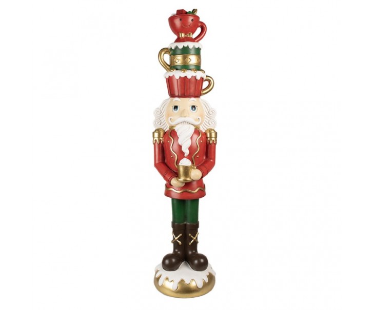 Červená dekorace Louskáček Nutcracker se šálky - 30*28*120 cm Clayre & Eef