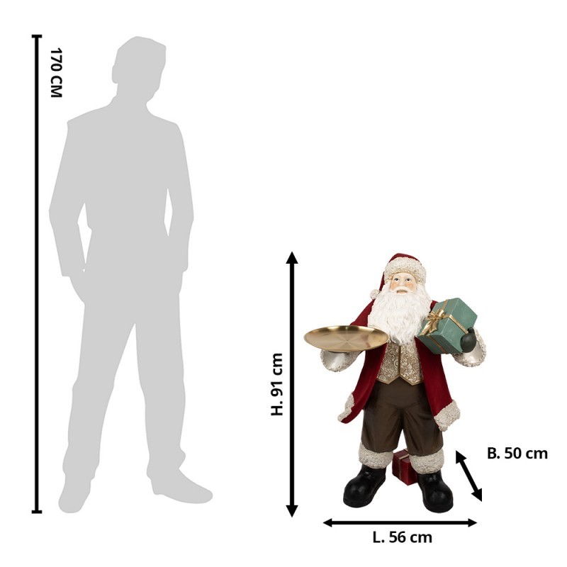 Vánoční dekorace socha Santa Claus s podnosem a dárkem - 56*50*91 cm