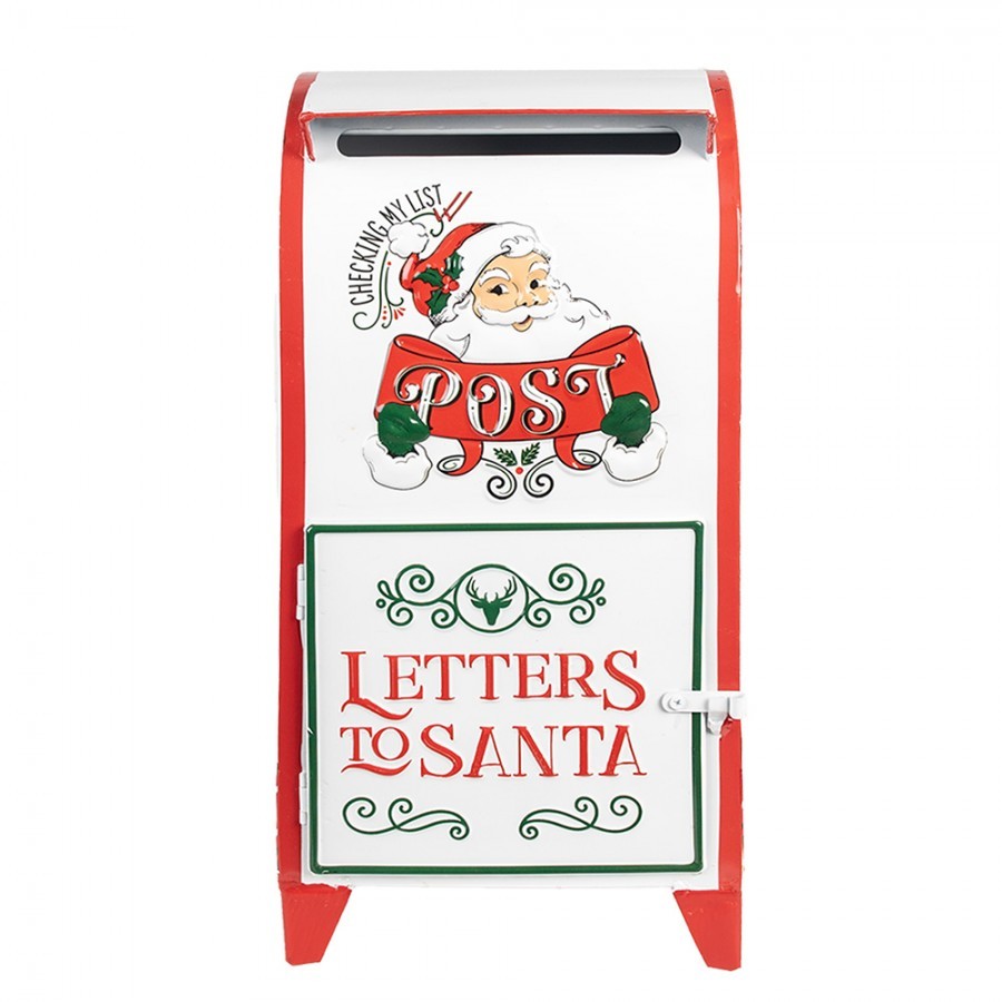 Bílo-červená dekorace kovová schránka Letters to Santa - 20*20*41 cm