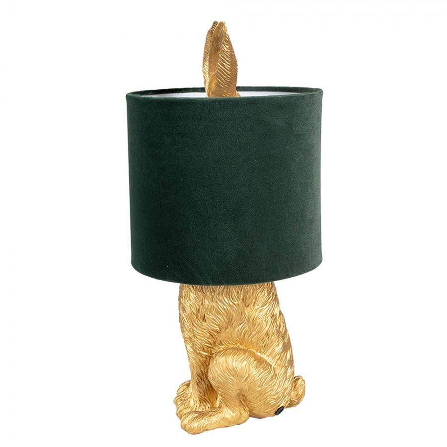 Zlatá stolní lampa králík s tmavě zeleným stínidlem Rabbi - Ø 20*43 cm