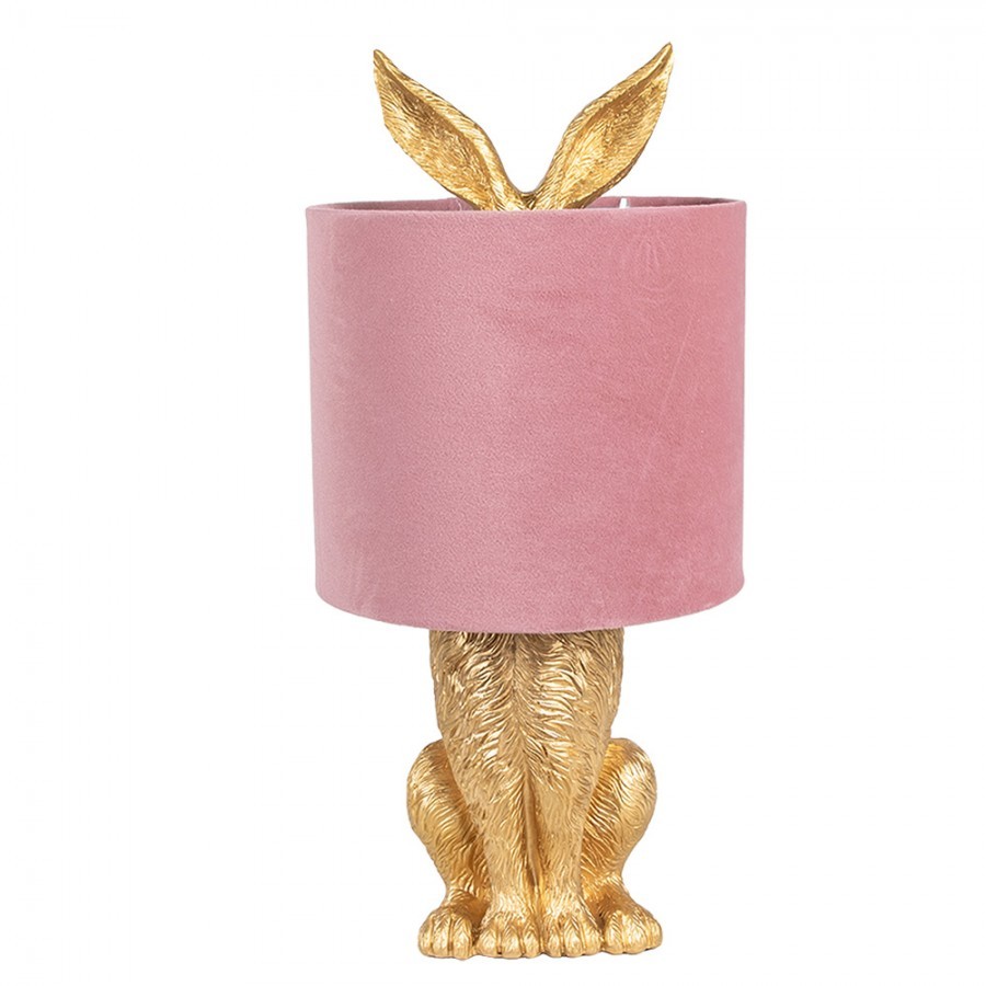 Zlatá stolní lampa králík s růžovým stínidlem Rabbi - Ø 20*43 cm