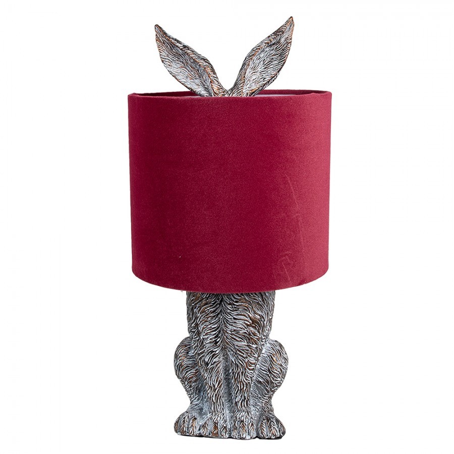 Šedá stolní lampa králík s červeným stínidlem Rabbi - Ø 20*43 cm