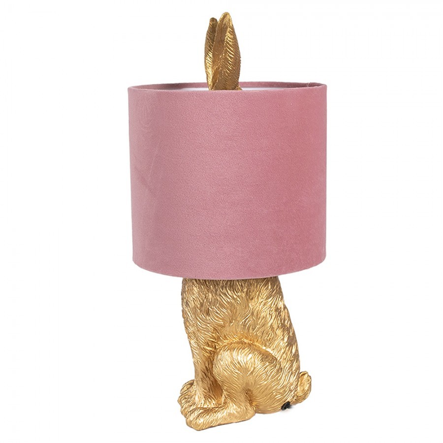 Zlatá stolní lampa králík s růžovým stínidlem Rabbi - Ø 20*43 cm
