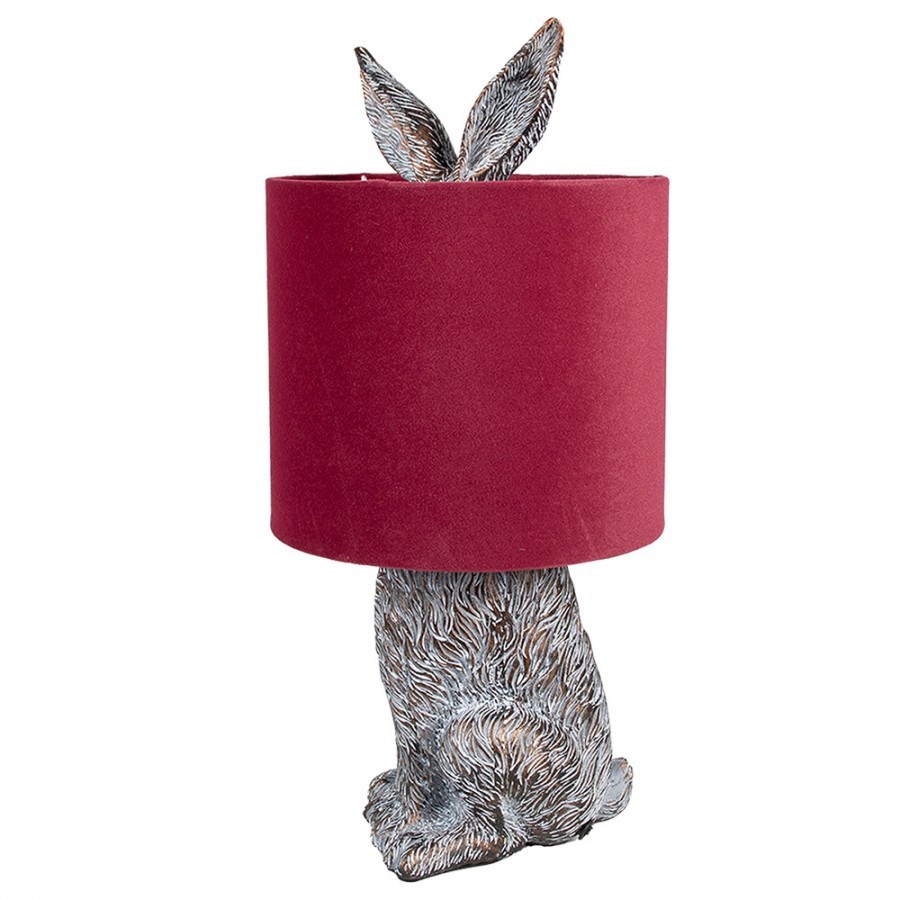 Šedá stolní lampa králík s červeným stínidlem Rabbi - Ø 20*43 cm