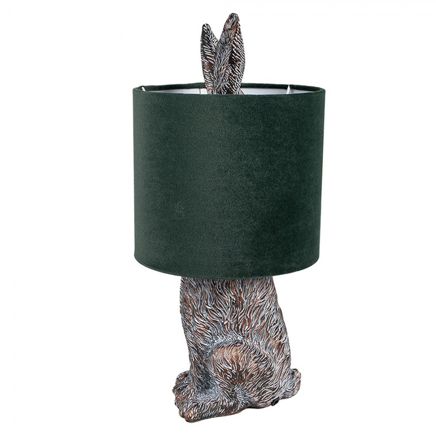 Šedá stolní lampa králík s tmavě zeleným stínidlem Rabbi - Ø 20*43 cm