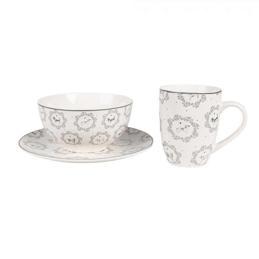 Porcelánová miska s pejsky Lovely Grey Dogs - Ø 14*7 cm / 500 ml