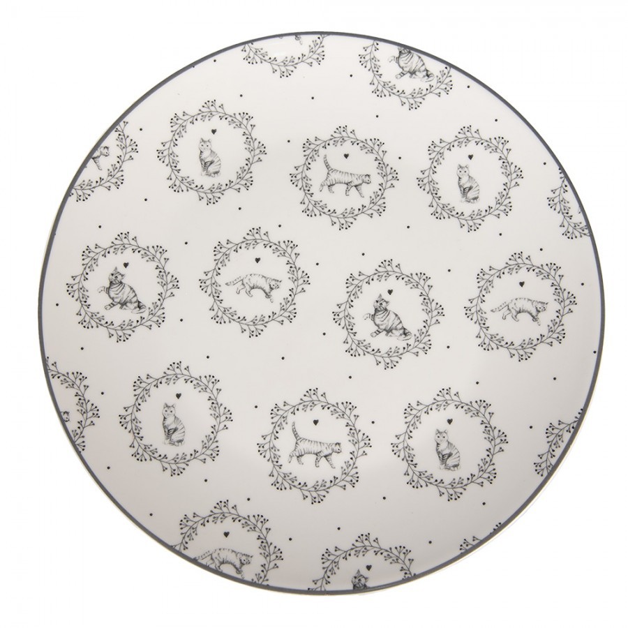 Porcelánový dezertní talířek s kočičkami Lovely Grey Cats - Ø 20*2 cm
