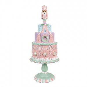 Růžovo-zelená dekorace dort na podstavci Gingerbread House - Ø 17*42 cm