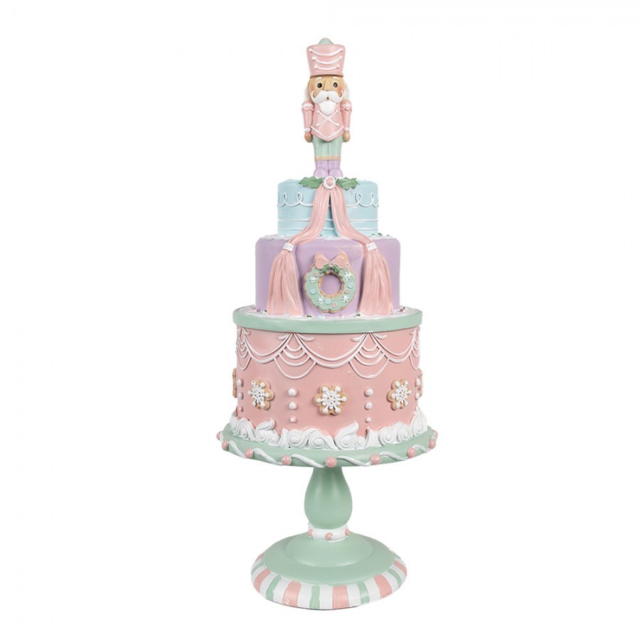 Růžovo-zelená dekorace dort na podstavci Gingerbread House - Ø 17*42 cm