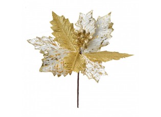 Artificial Plant Poinsettia ? 25x27 Cm White Gold Colored Plastic Christmas Decoration - 25,00 cm