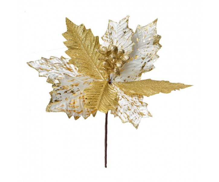 Artificial Plant Poinsettia ? 25x27 Cm White Gold Colored Plastic Christmas Decoration - 25,00 cm Clayre & Eef