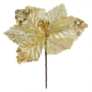 Zlatá umělá rostlina vánoční hvězda Poinsettia - Ø 23*25 cm 