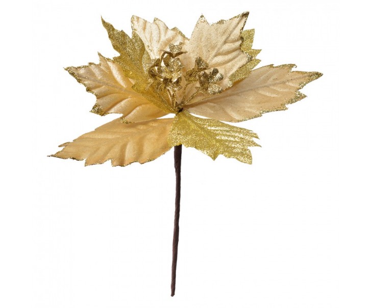 Zlatá umělá květina vánoční hvězda Poinsettia - Ø 21*25 cm Clayre & Eef