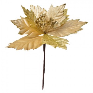 Zlatá umělá květina vánoční hvězda Poinsettia - Ø 21*25 cm 
