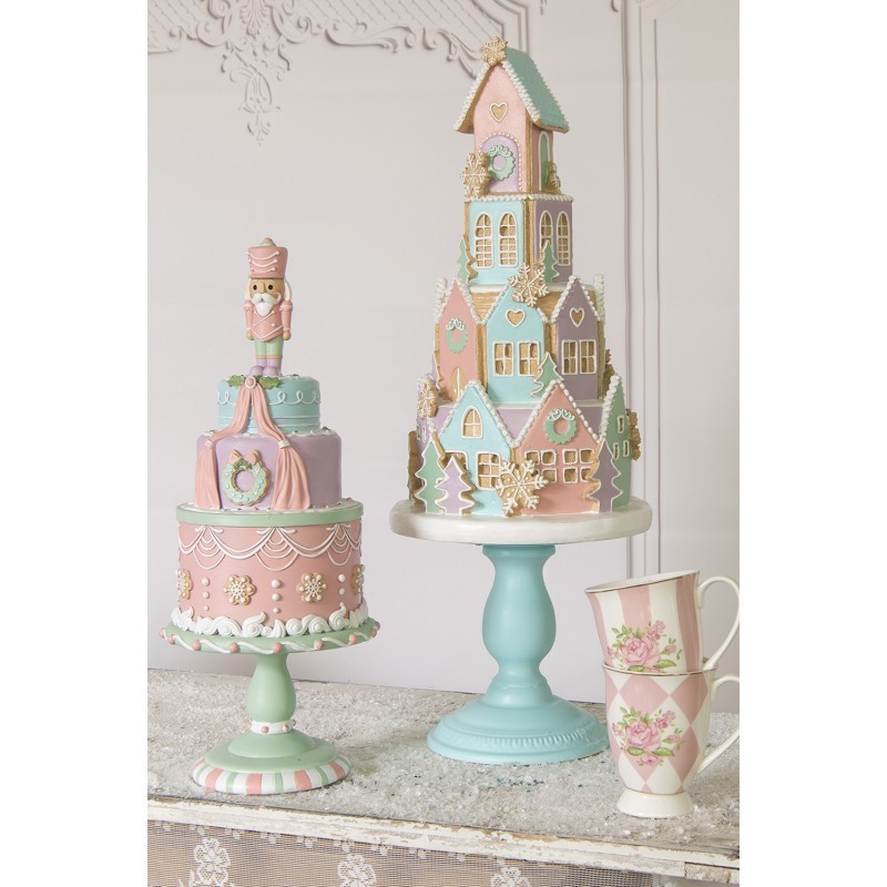 Růžovo-zelená dekorace dort na podstavci Gingerbread House - Ø 17*42 cm
