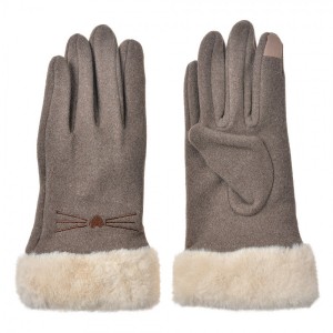 Taupe dámské rukavice s kožíškem a kočičími fousky - 9*23*2 cm