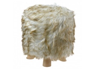 Béžový chlupatý taburet / podnožka Ottoman - Ø 32*40 cm