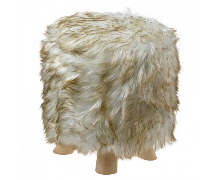 Béžový chlupatý taburet / podnožka Ottoman - Ø 32*40 cm Clayre & Eef