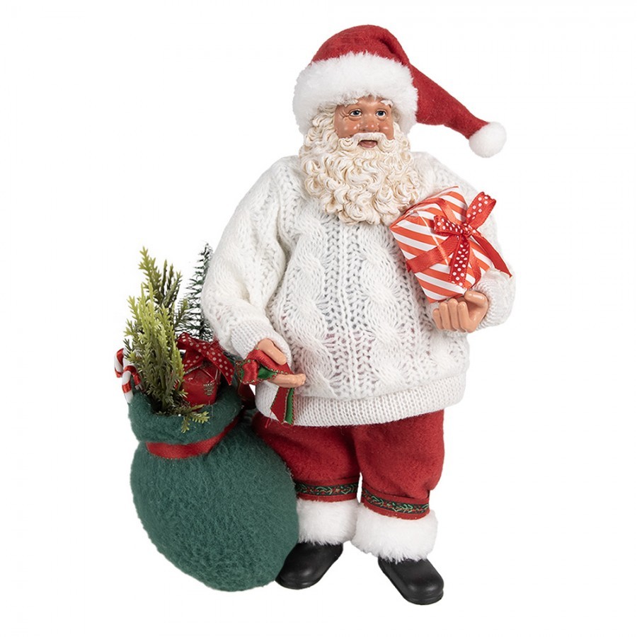 Vánoční dekorace taťka Santa Claus ve svetříku s dárky - 18*13*27 cm