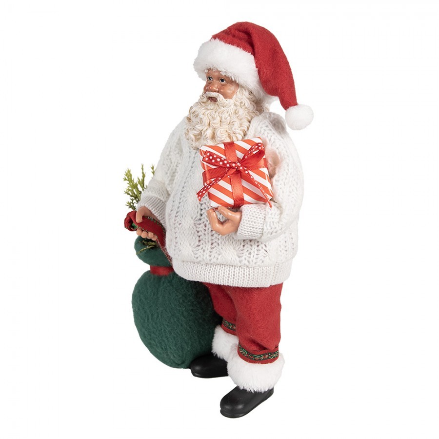 Vánoční dekorace taťka Santa Claus ve svetříku s dárky - 18*13*27 cm