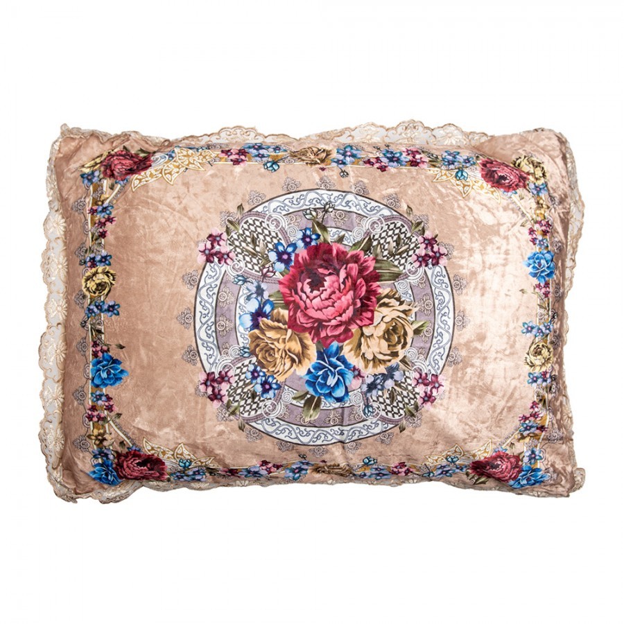 Béžový polštář s květy a krajkou Baroque - 70*50*6 cm