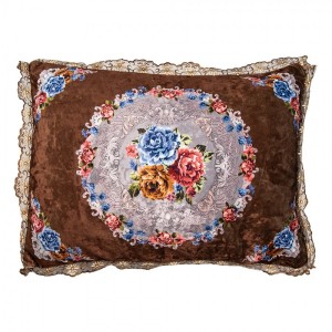 Hnědý polštář s květy a krajkou Baroque - 70*50*6 cm