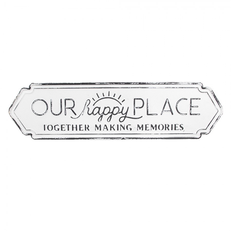 Produktové foto Bílá nástěnná kovová cedule Our Happy Place - 76*1*24 cm 5Y1280