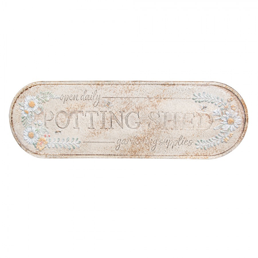 Béžová nástěnná kovová cedule Potting Shed - 76*1*24 cm