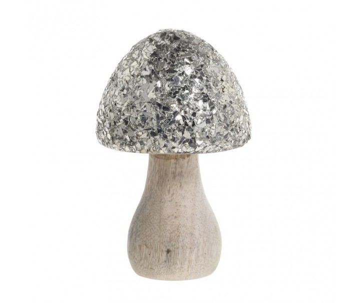 Přírodní dřevěná dekorace houba se třpytkami Mushroom - Ø 8*15 cm