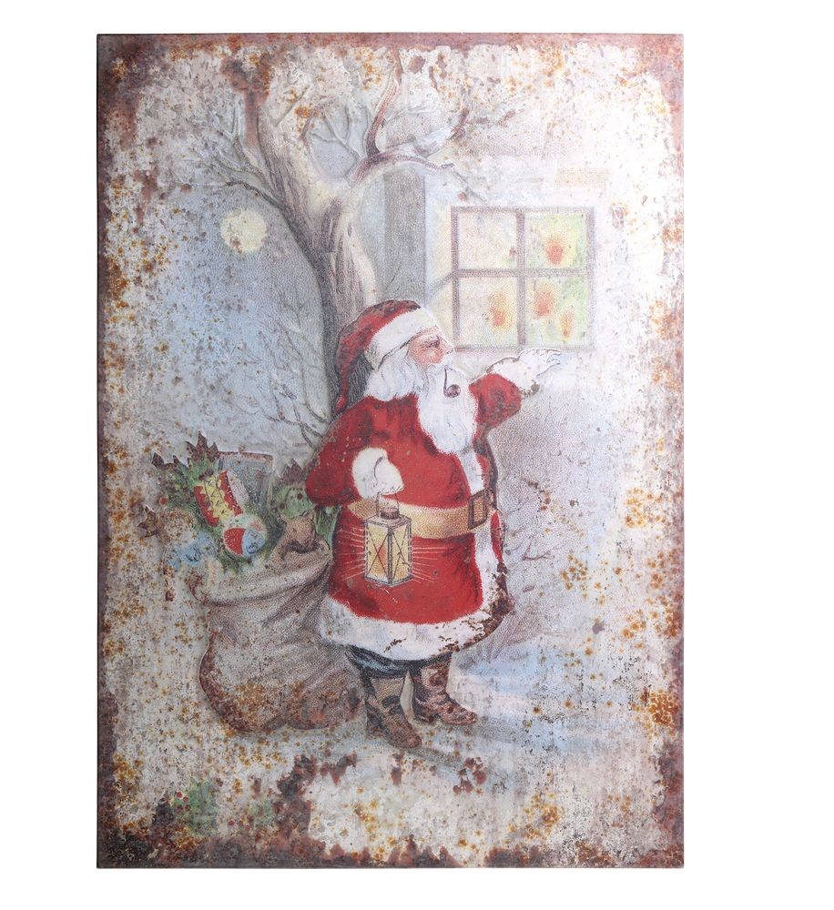 Vánoční kovový závěsný obraz Santa Vintage - 66*95 cm