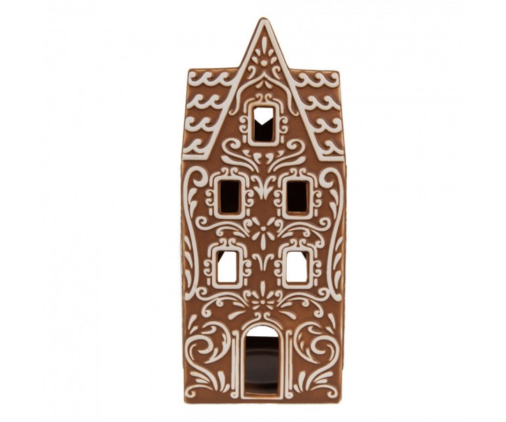 Hnědý porcelánový svícen perníková chaloupka Gingerbread House - 7*7*17 cm