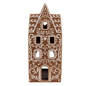 Hnědý porcelánový svícen perníková chaloupka Gingerbread House - 7*7*17 cm