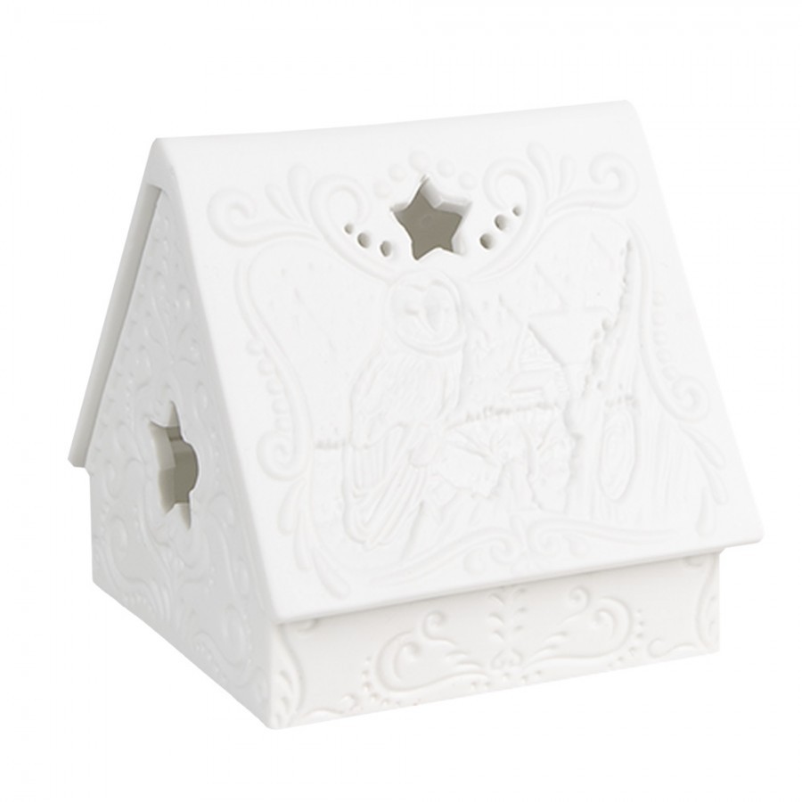 Bílý porcelánový svícen chaloupka House Fairy - 8*7*7 cm