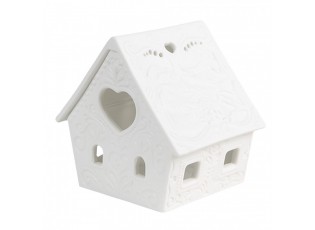 Bílý porcelánový svícen chaloupka House Fairy - 8*6*8 cm