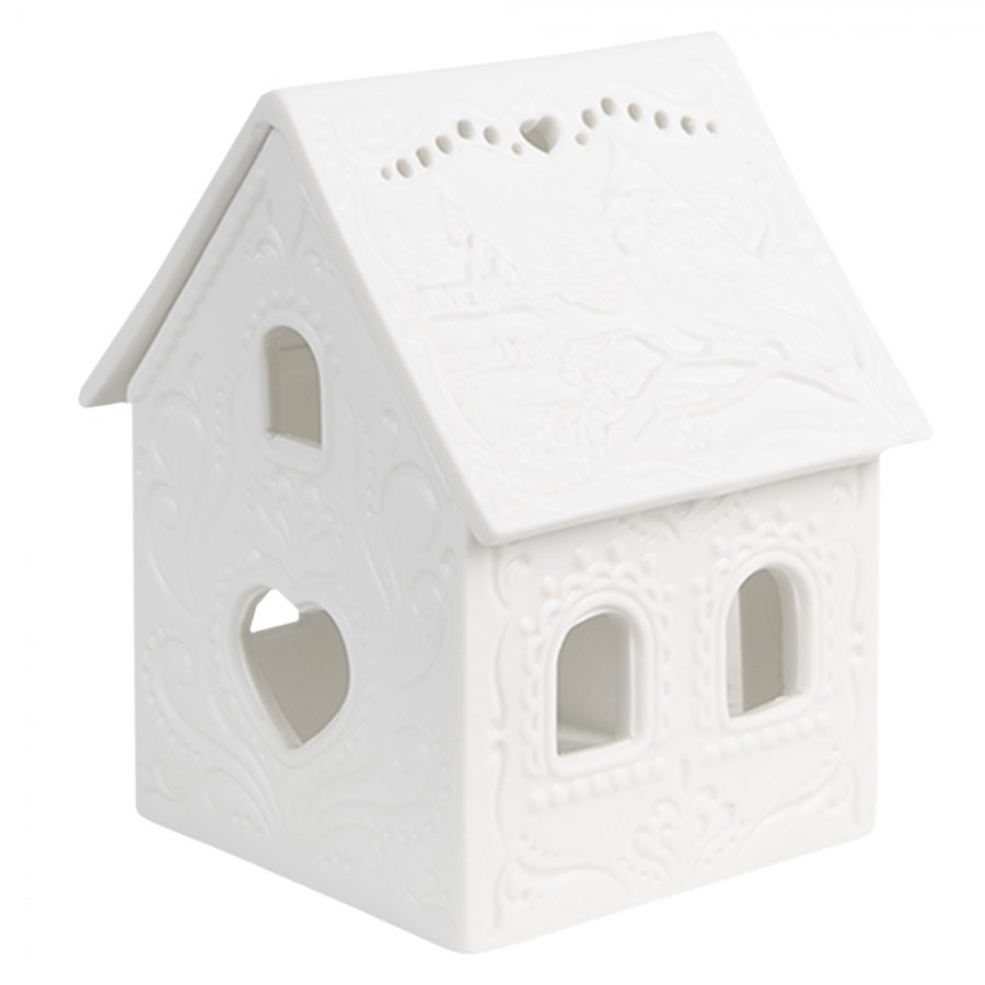 Bílý porcelánový svícen chaloupka House Fairy - 7*6*9 cm