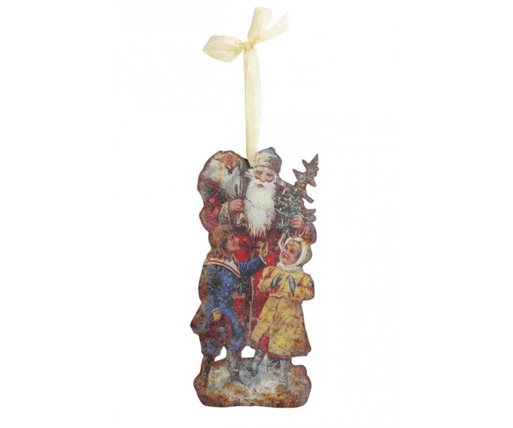 Vánoční kovová závěsná dekorace Santa Vintage - 15*30 cm