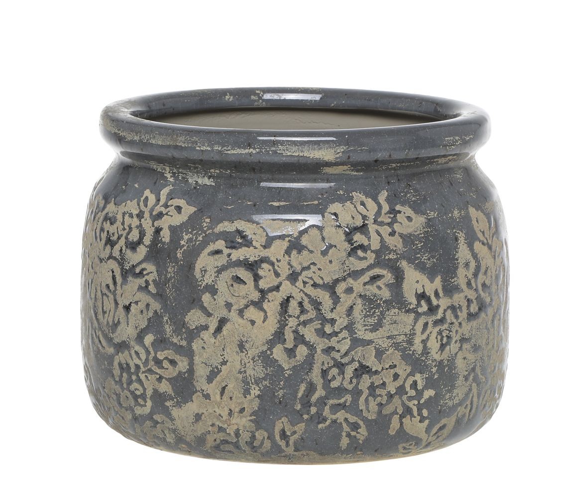 Opálový antik keramický obal na květináč s listy Antibes - Ø 20*15 cm