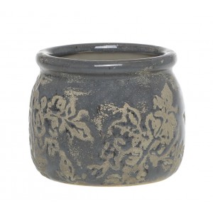 Opálový antik keramický obal na květináč s listy Antibes S - Ø 12*9,5 cm