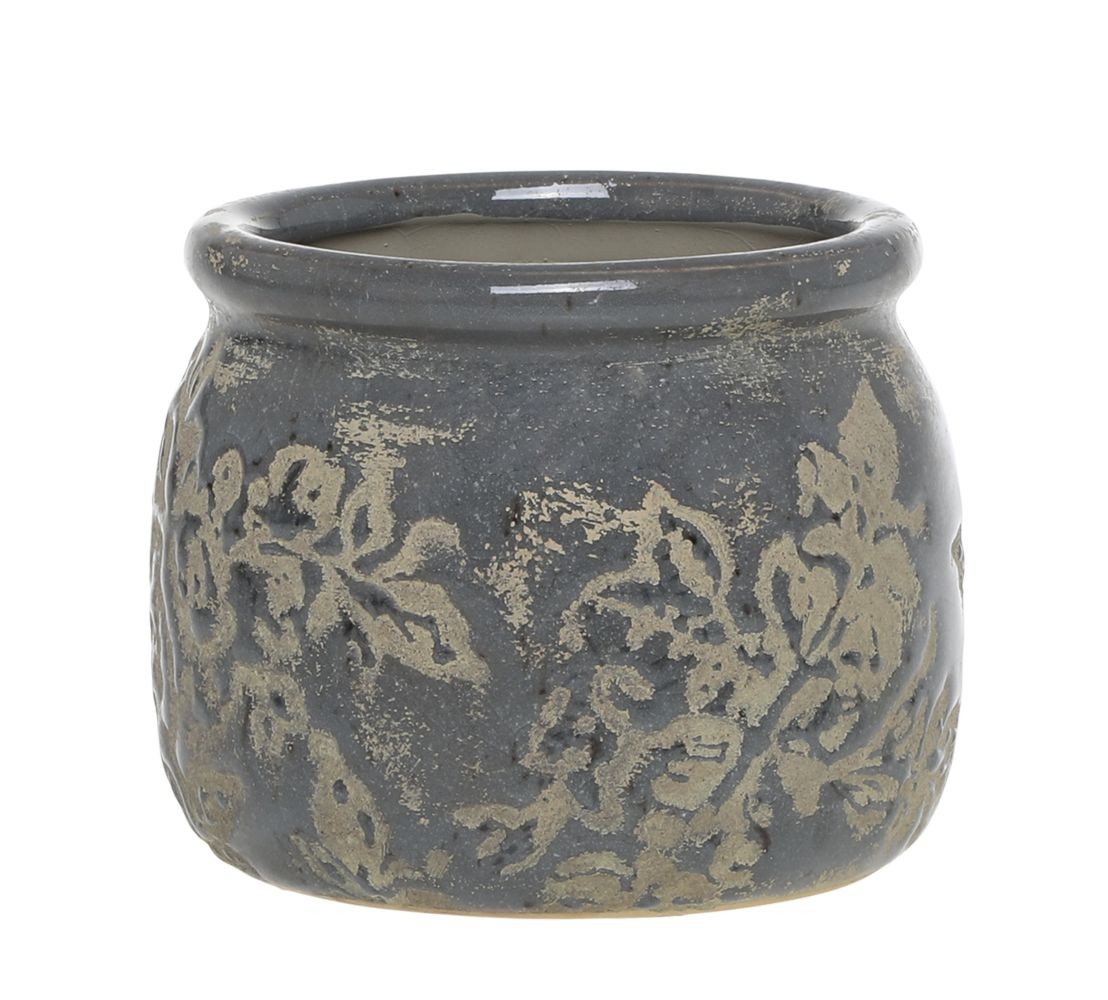 Opálový antik keramický obal na květináč s listy Antibes S - Ø 12*9,5 cm