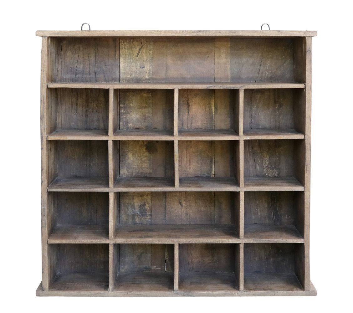 Hnědá antik dřevěná polička s přihrádkami Grimaud Unit - 88*20*85 cm