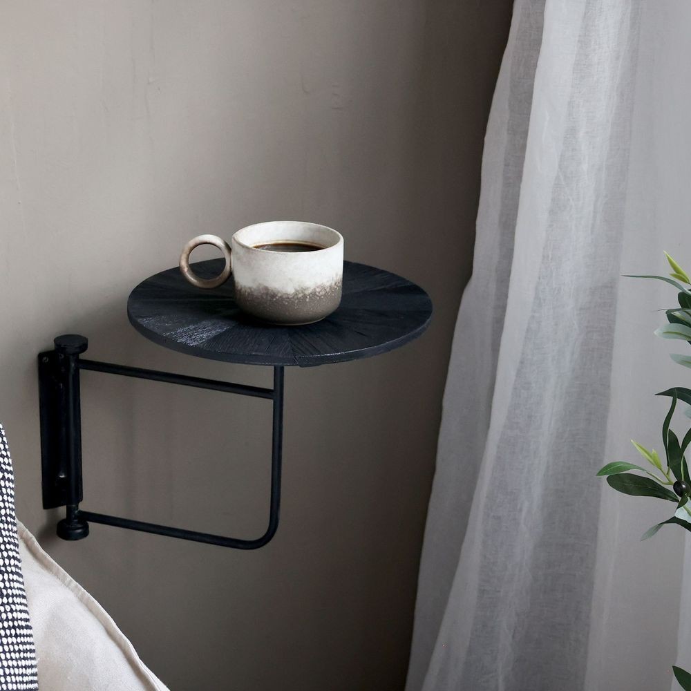 Černý antik dřevěný kulatý nástěnný stůl Tin Wall Table - 35*45 cm