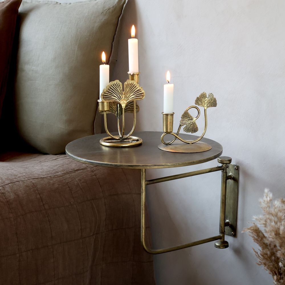 Mosazný antik kovový kulatý nástěnný stůl Tin Wall Table - 35*45 cm