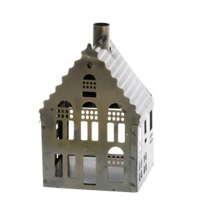 Mosazný antik kovový domek na svíčku Canie - 7*7*12 cm