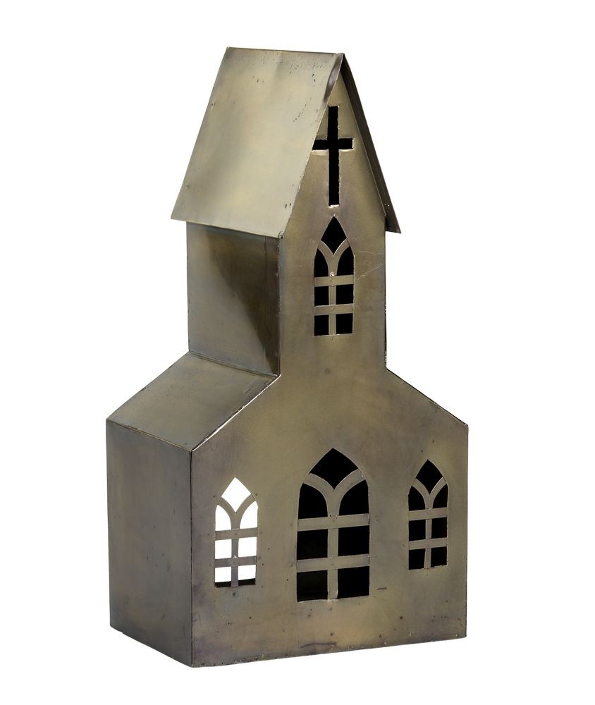 Mosazný antik kovový domek kostel na svíčku Canie - 18*12*35 cm