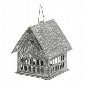 Zinkový antik kovový závěsný domek na svíčku Canie - 8*8*10 cm